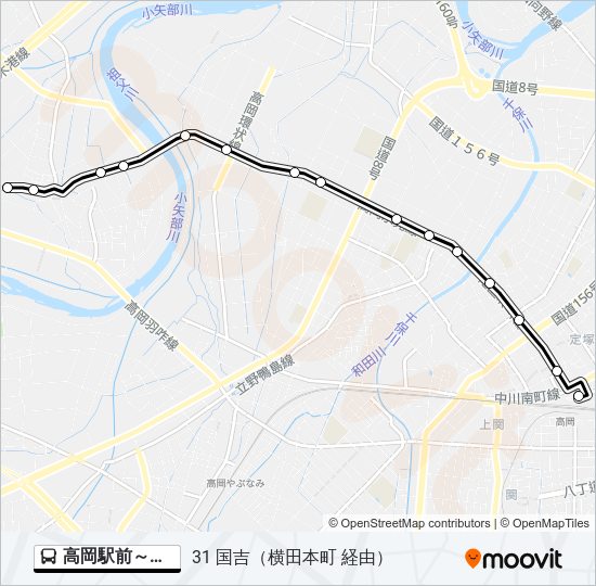 高岡駅前～国吉 Bus Line Map
