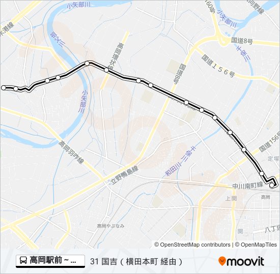 高岡駅前～国吉 bus Line Map