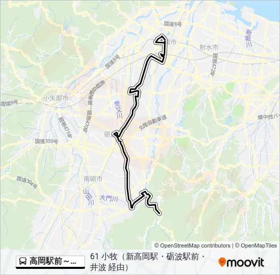 高岡駅前～小牧 Bus Line Map