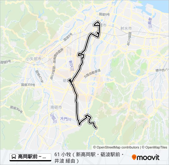 高岡駅前～小牧 bus Line Map