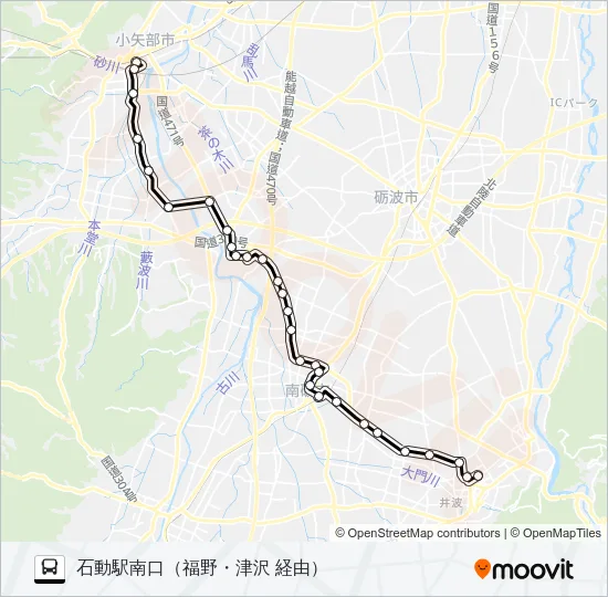 北川～石動駅南口 バスの路線図