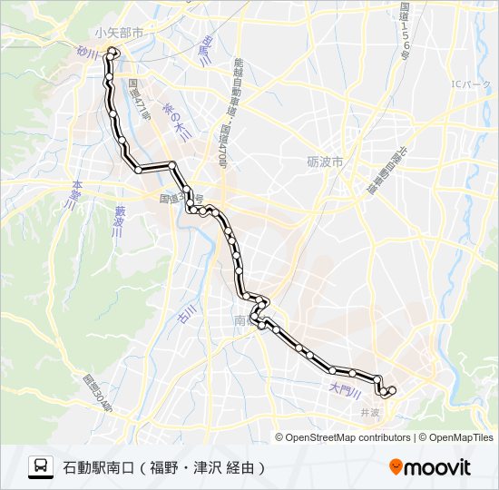 北川～石動駅南口 バスの路線図