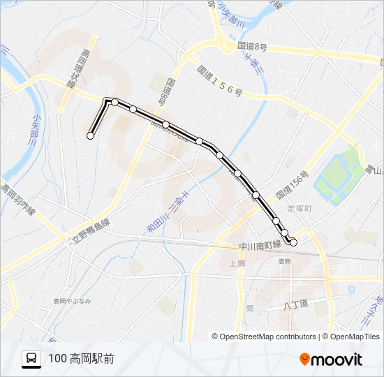 南波岡～高岡駅前 Bus Line Map