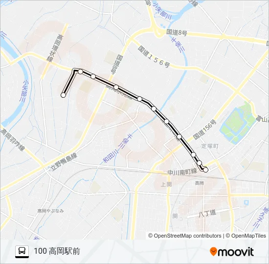 南波岡～高岡駅前 Bus Line Map