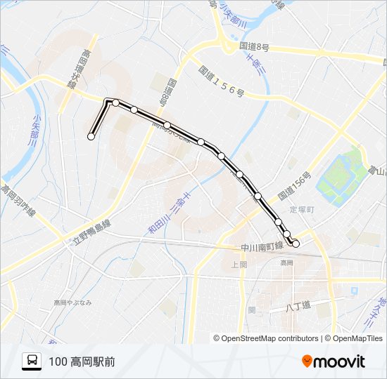 南波岡～高岡駅前 バスの路線図