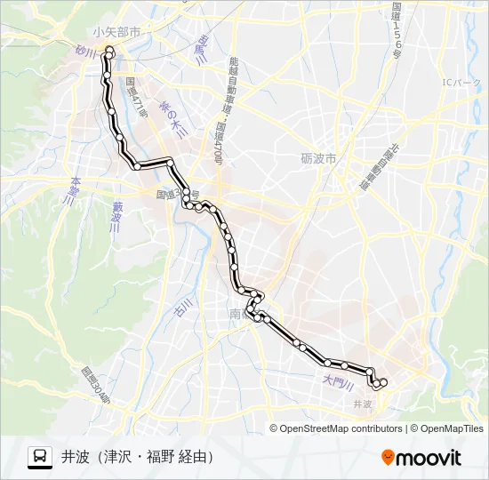 石動駅南口～北川 バスの路線図