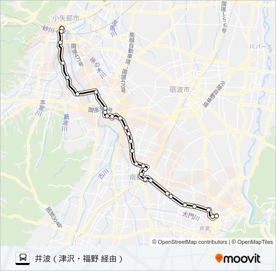 石動駅南口～北川 バスの路線図