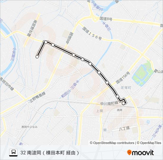 高岡駅前～南波岡 バスの路線図