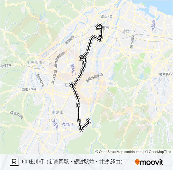 高岡駅前～庄川町 Bus Line Map