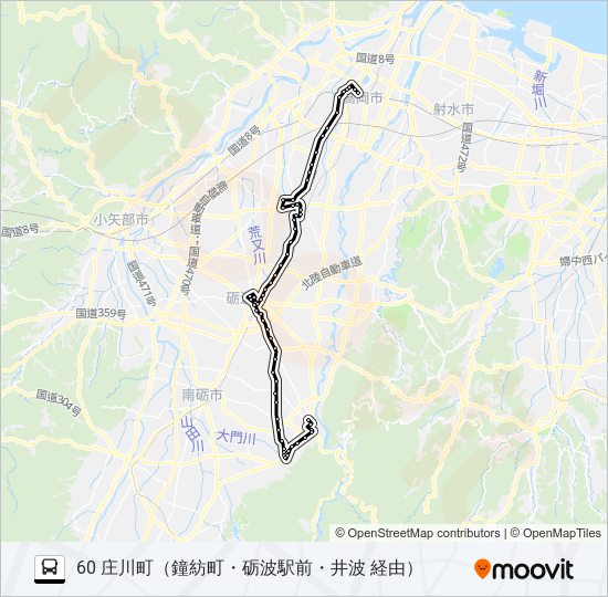 高岡駅前～庄川町 バスの路線図