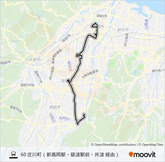 高岡駅前～庄川町 バスの路線図