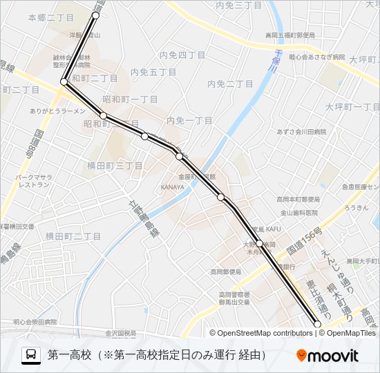 末広町～第一高校前 バスの路線図