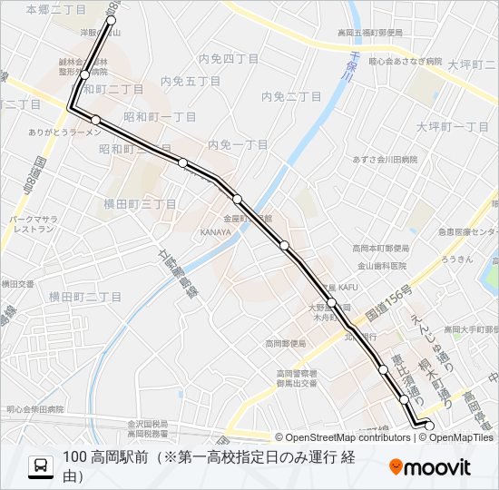 第一高校前～高岡駅前 bus Line Map