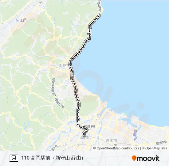 脇～新守山～高岡駅前 Bus Line Map