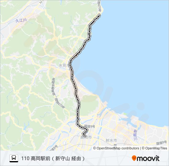 脇～新守山～高岡駅前 バスの路線図