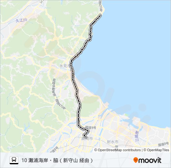 高岡駅前～新守山～脇 バスの路線図