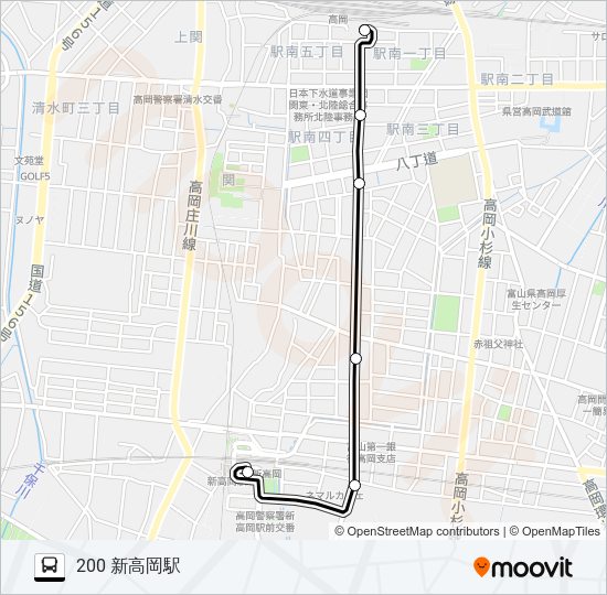 高岡駅南口～新高岡駅 バスの路線図