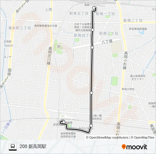 高岡駅南口～新高岡駅 Bus Line Map