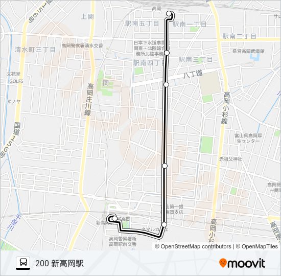 高岡駅南口～新高岡駅 バスの路線図