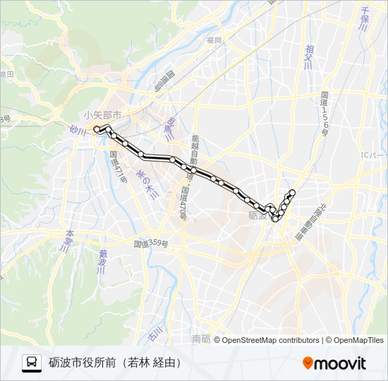 石動駅前～砺波市役所前 バスの路線図