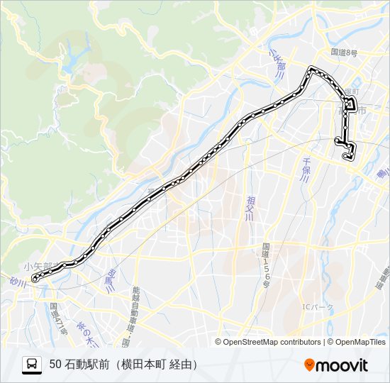 済生会高岡病院～石動駅前 バスの路線図