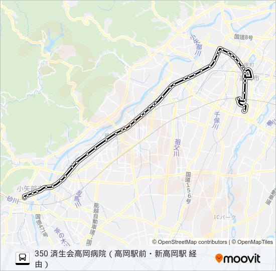 石動駅前～済生会高岡病院 バスの路線図