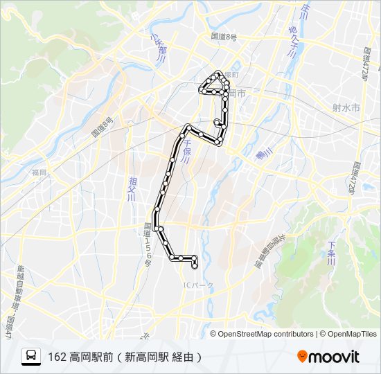 高岡法科大学前～高岡駅前 バスの路線図