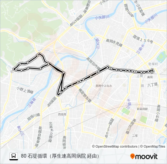高岡駅前～石堤～高岡駅前 Bus Line Map