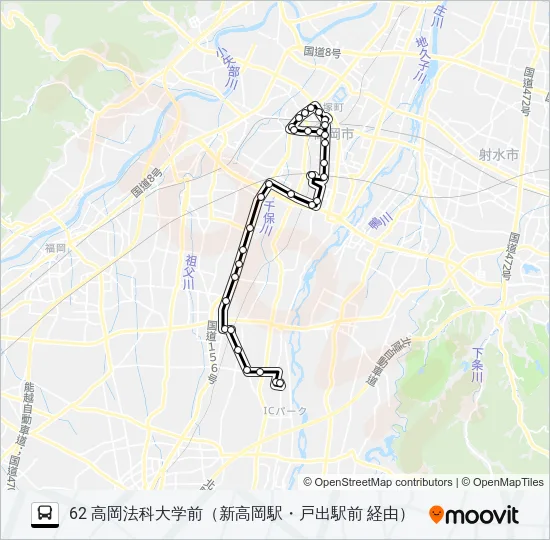 高岡駅前～高岡法科大学前 Bus Line Map