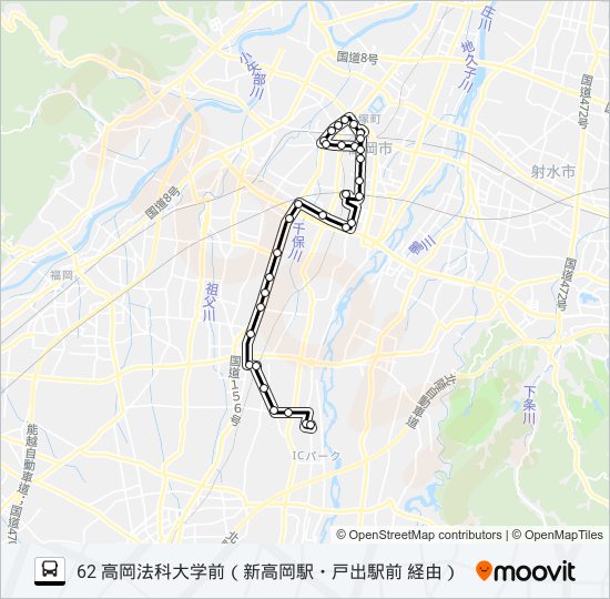 高岡駅前～高岡法科大学前 bus Line Map