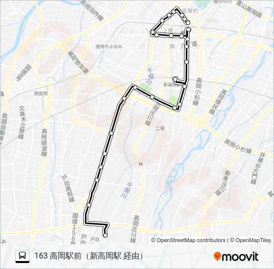 戸出東部小学校前～高岡駅前 Bus Line Map