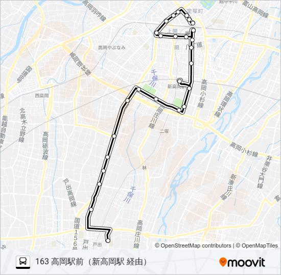 戸出東部小学校前～高岡駅前 バスの路線図