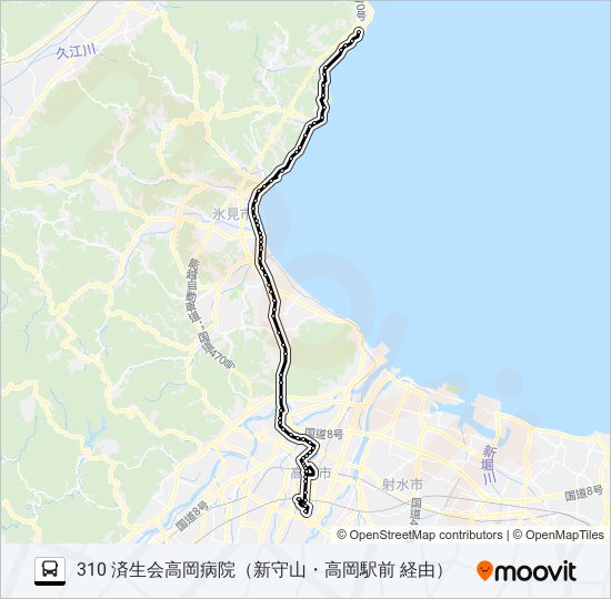 脇～新守山～済生会高岡病院 bus Line Map