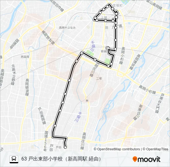 高岡駅前～戸出東部小学校前 Bus Line Map