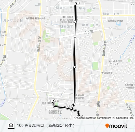 イオンモール高岡～高岡駅南口 Bus Line Map