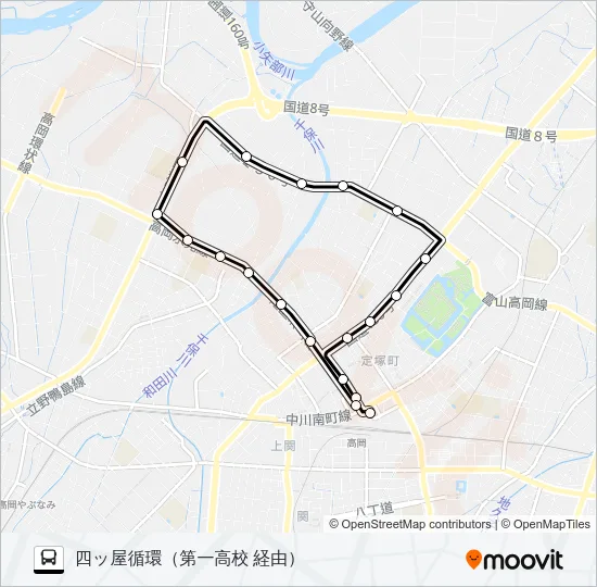 末広町～第一高校前～高岡駅前 Bus Line Map