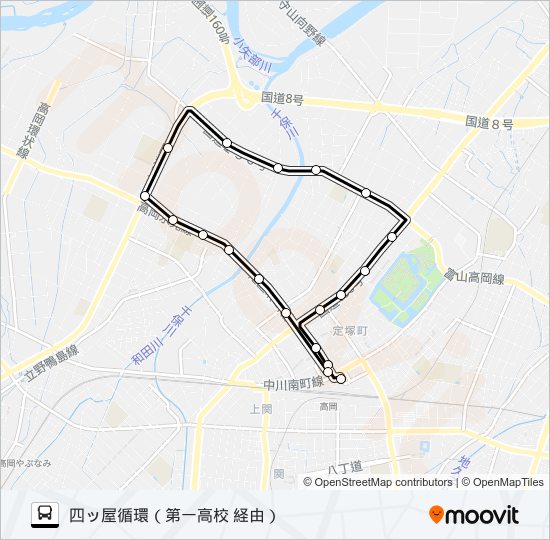 末広町～第一高校前～高岡駅前 bus Line Map