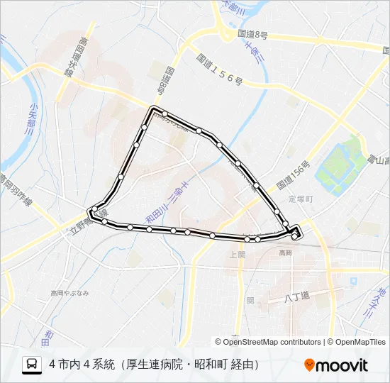 高岡駅前～厚生連病院～昭和町 バスの路線図