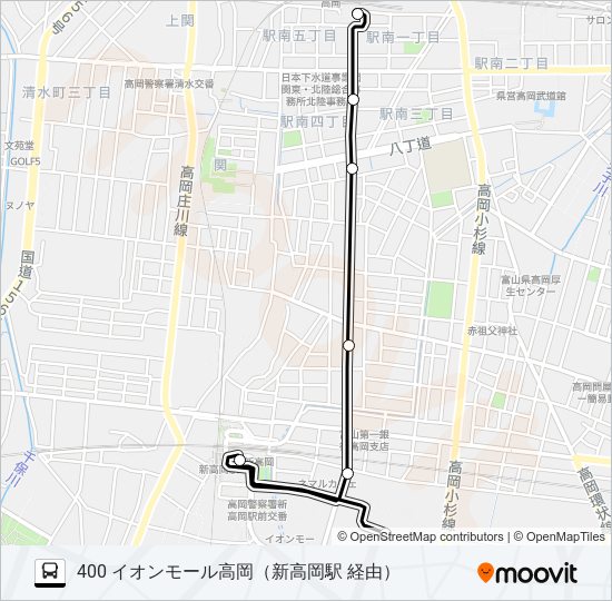 高岡駅南口～イオンモール高岡 bus Line Map