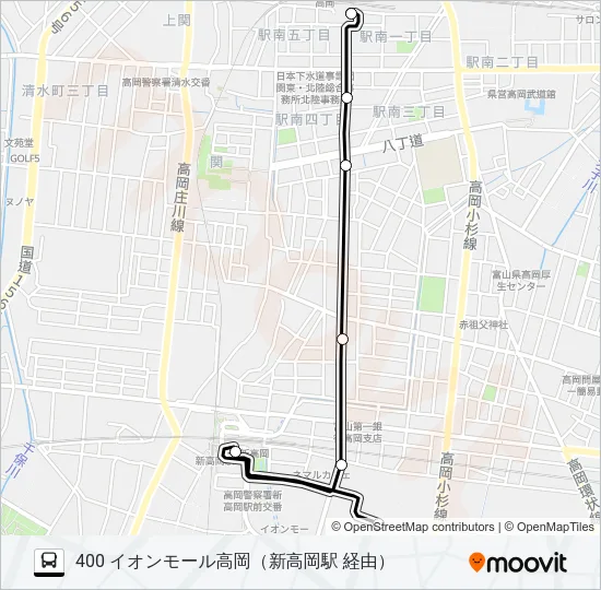高岡駅南口～イオンモール高岡 Bus Line Map