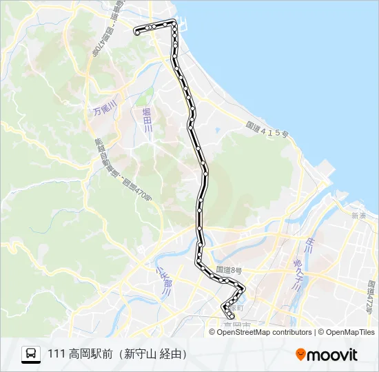 氷見市民病院～新守山～高岡駅前 Bus Line Map