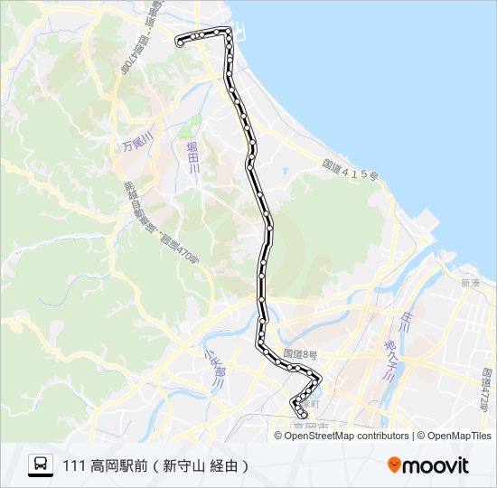 氷見市民病院～新守山～高岡駅前 バスの路線図