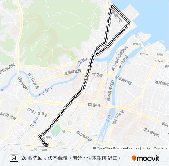 高岡駅前～国分～伏木駅前～高岡駅前 bus Line Map