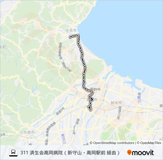 氷見市民病院～新守山～済生会高岡病院 bus Line Map