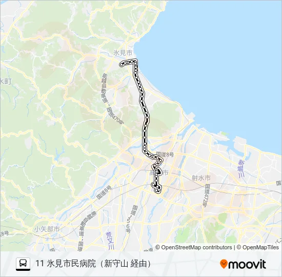 済生会高岡病院～新守山～氷見市民病院 バスの路線図