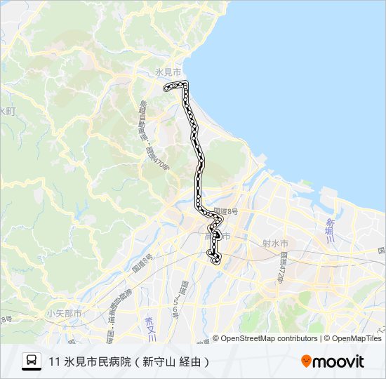 済生会高岡病院～新守山～氷見市民病院 bus Line Map