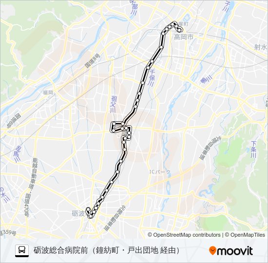 高岡②→（鐘紡町・戸出団地）→総合病 bus Line Map