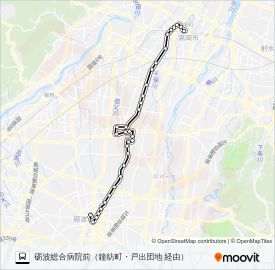 高岡②→（鐘紡町・戸出団地）→総合病 バスの路線図