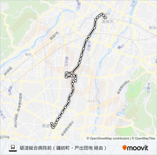 高岡②→（鐘紡町・戸出団地）→総合病 bus Line Map