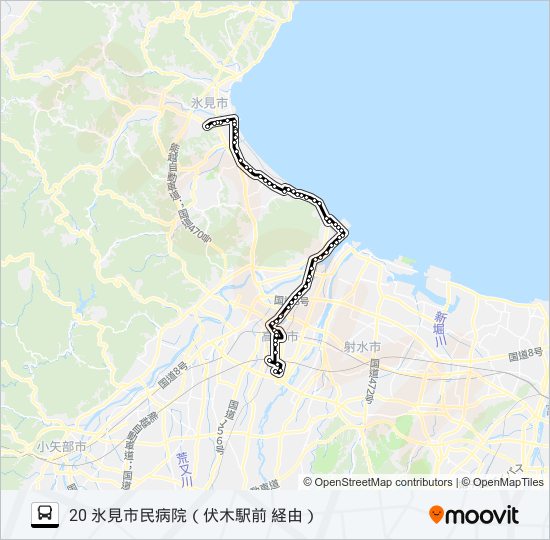 済生会高岡病院～伏木駅前～氷見市民病院 bus Line Map